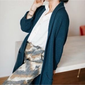 THE SKINNY X Dew Collab/ Open-Front Long Knit Erinn Cardigan /Dark Teal One Size